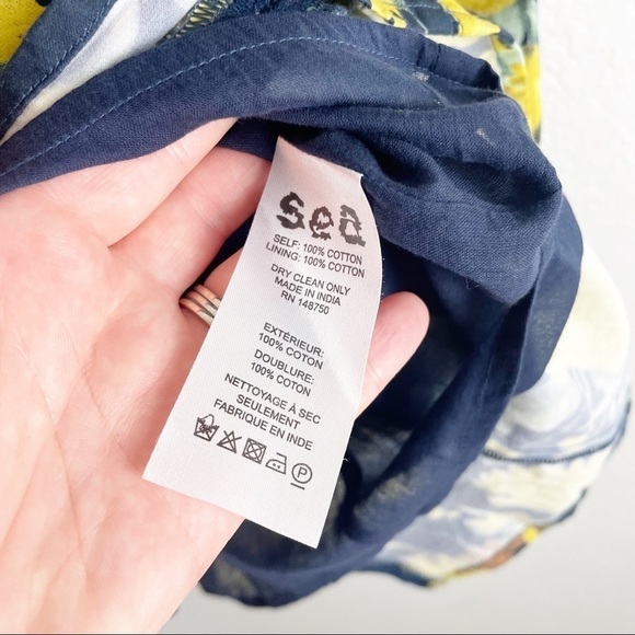 Sea New York Ella Puff Short Sleeve Floral Mini Dress Yellow Green Size 2 Party - Picture 5 of 6